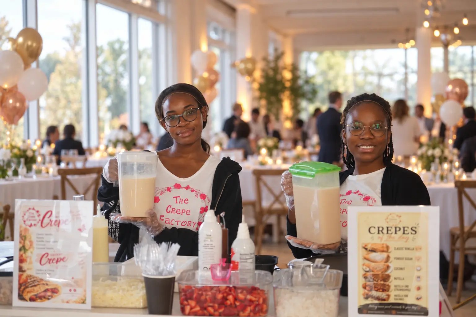 The Crepe Factory team serving crêpes at a celebration