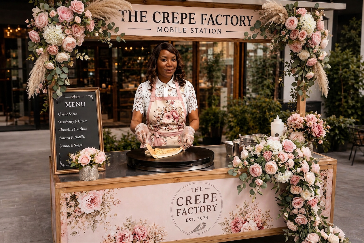 Mobile crêpe station at an outdoor event